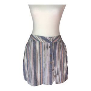 Addie Skirt‎ Womens Large Multicolored Striped Pockets Button Front Rayon Mini